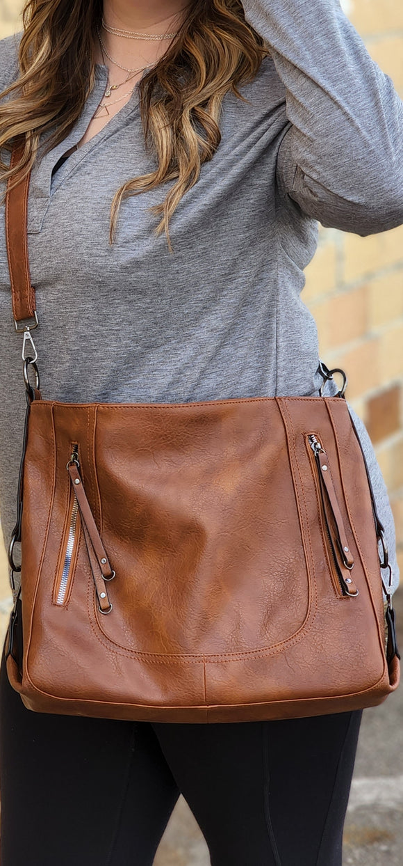 Brown faux leather large handbag with interchangable strap
