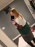 Colorblock leopard print patchwork knit cardigan