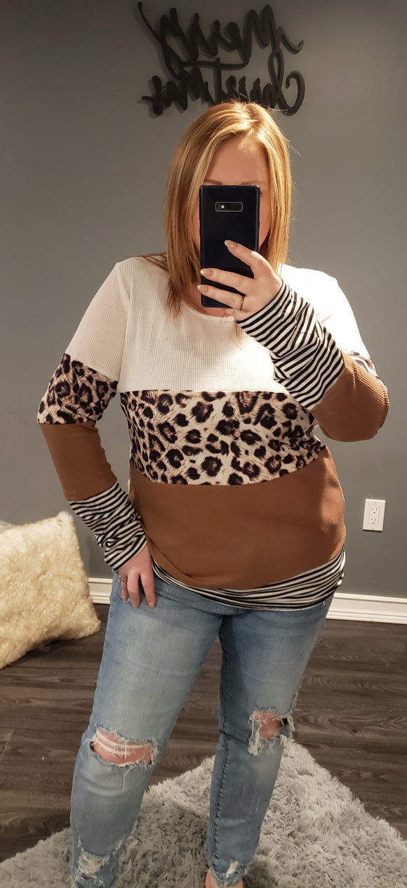 Leopard colorblock with tan panels