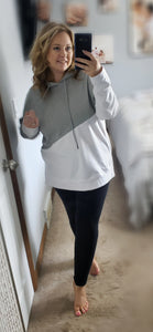 Grey colorblock drop shoulder hooded top