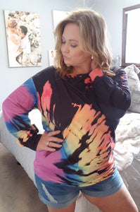 Tie-dye black printed crew neck