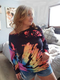 Tie-dye black printed crew neck