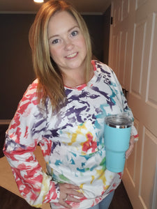 Tie-dye drop shoulder, long sleeve top