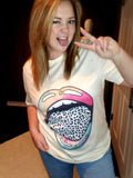 Tie-dye leopard lip tee