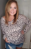 Leopard V neck long sleeve top