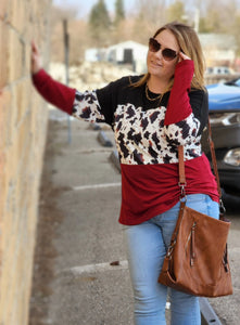 Burgundy colorblock long sleeve top