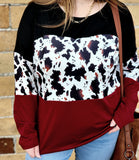 Burgundy colorblock long sleeve top