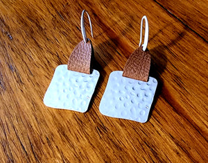 Geometric hammered earring with leather accent